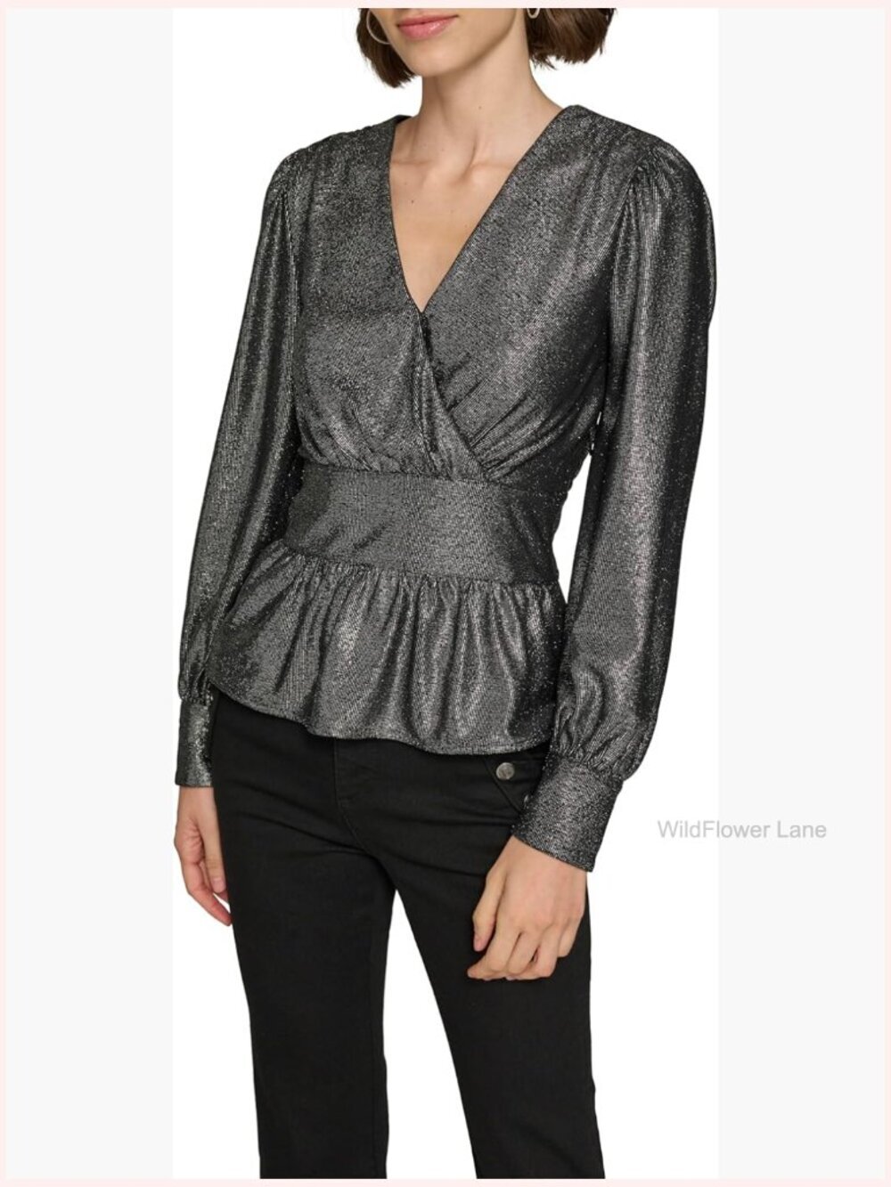 V-Neck Long Sleeve Blouse with Button Up Sleeves